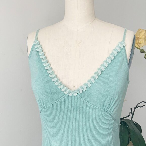 OUI MOMENTS Size 6 Acqua Blue Knitted Viscose Blend Spaghetti Strap Tank Top - Picture 11 of 13